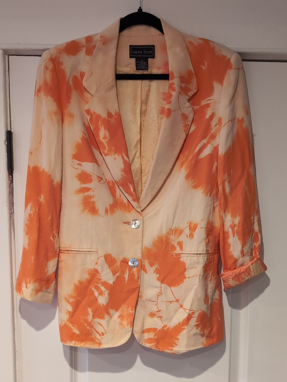 Vintage Repurpose Laura Scott Orange and Cream Tie-Dye Blazer